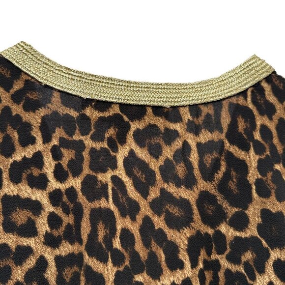 MICHAEL Michael Kors Leopard Print Top Medium Gold Metallic Trim Tunic Blouse - Picture 7 of 11